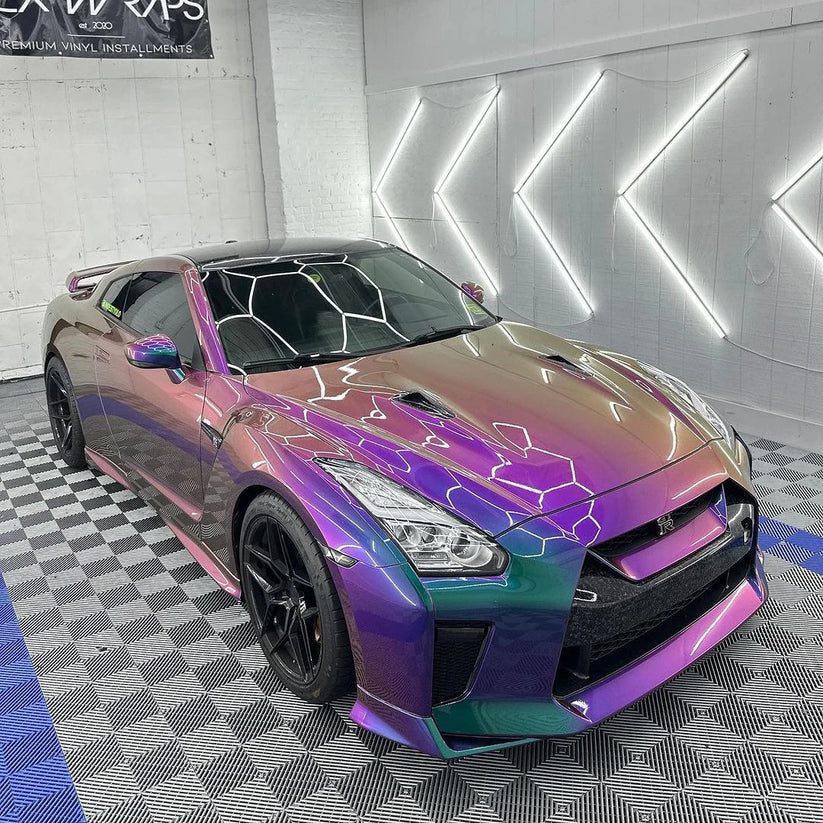 Nissan GT-R — R35 in Inozetek purple/green chameleon.